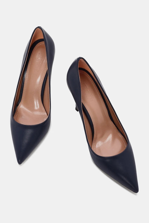 حذاء نسائي بكعب عالي باللون الأزرق الغامق