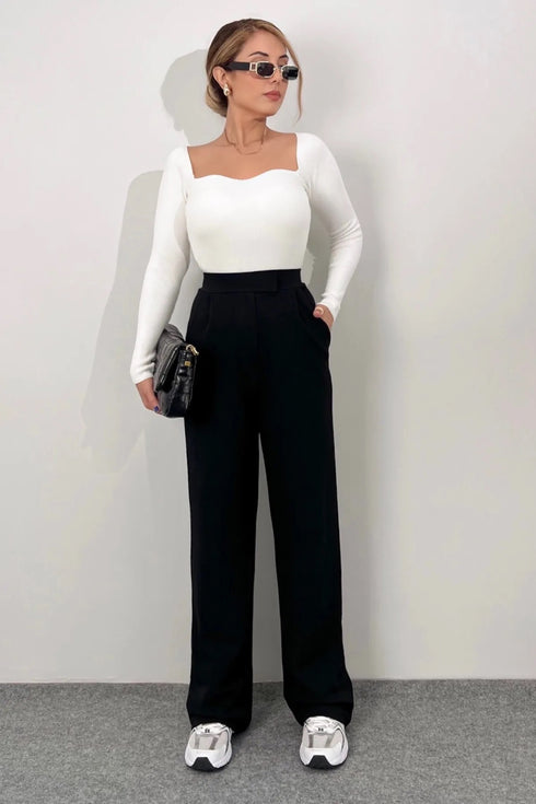 بنطلون نسائي خصر عالي - لون أسود