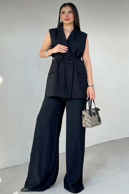 طقم ڤيست وبنطلون - أسود