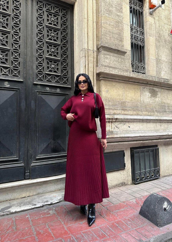 طقم صوف قطعتين - بوردو