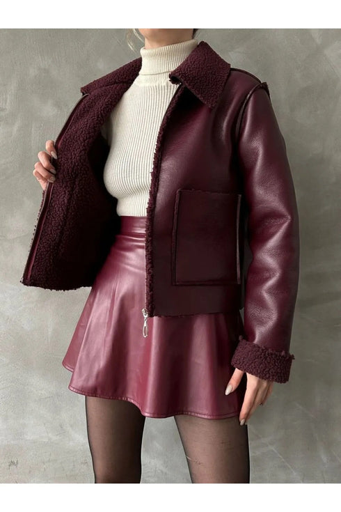جكيت جلد لون بوردو