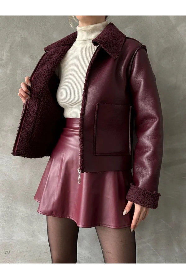 جكيت جلد لون بوردو