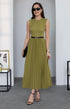 فستان كسرات بحزام - أخضر زيتوني