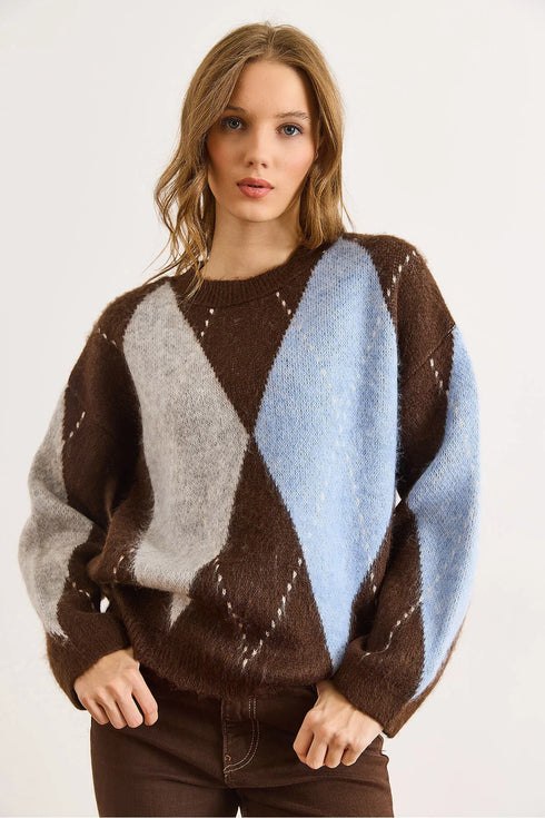 كنزة صوف ناعم - بني