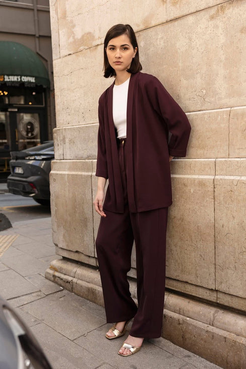 طقم نسائي قطعتين - برغندي