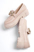 Women's Loafer Shoes- Beige Gold Buckle