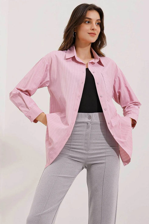 قميص مخطط اوفر سايز - وردي