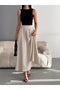 Women's Beige Linen Pocket Skirt