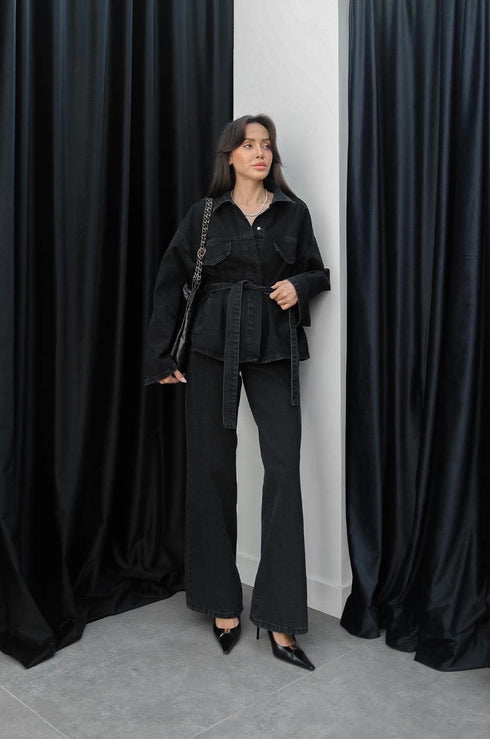 طقم جينز أسود جكيت وبنطلون