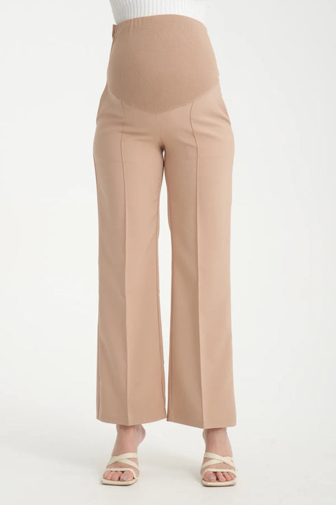 بنطلون قماش للحوامل باللون البيج