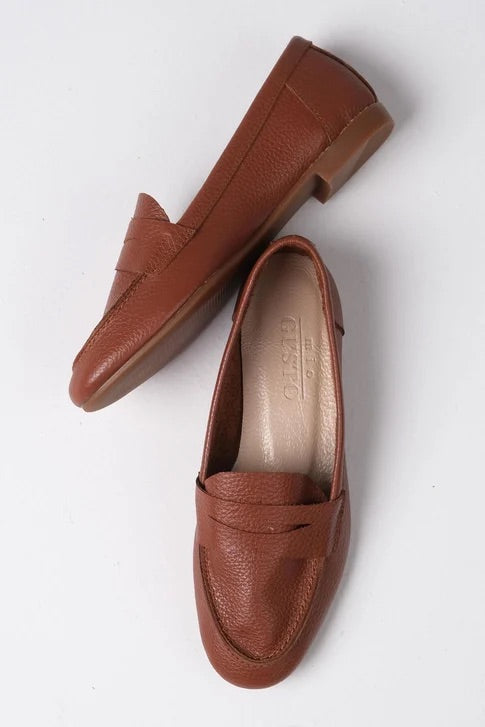 حذاء جلد حقيقي لون عسلي