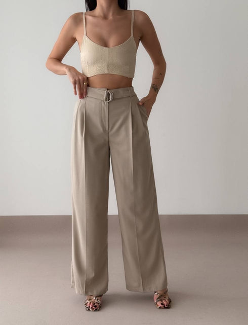 بنطلون نسائي خصر عالي - لون بيج