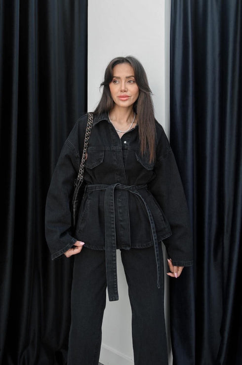 طقم جينز أسود جكيت وبنطلون