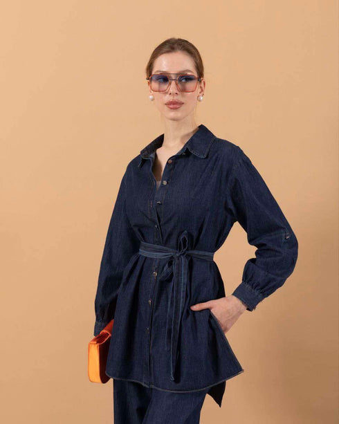 طقم جينز غامق قميص وبنطلون