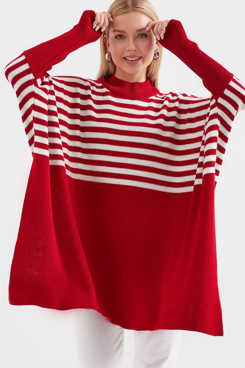 كنزة - تريكو مخططة لون أحمر