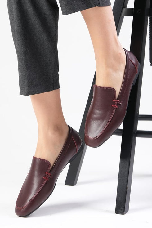 حذاء لوفر جلد حقيقي لون بورغوندي