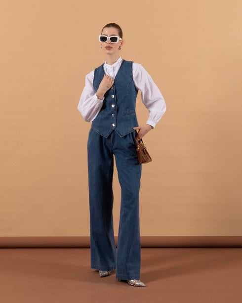 طقم جينز فاتح فزت وبنطلون