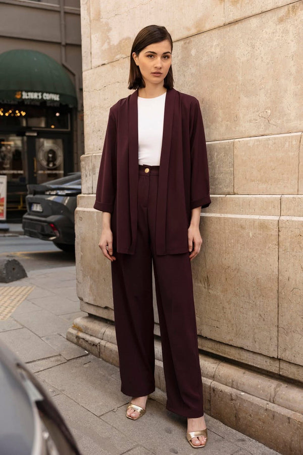 طقم نسائي قطعتين - برغندي
