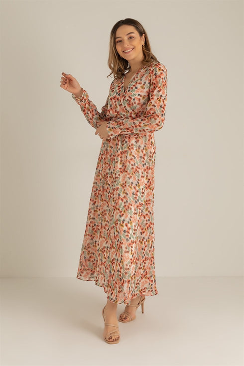 فستان ماكسي شيفون -وردي