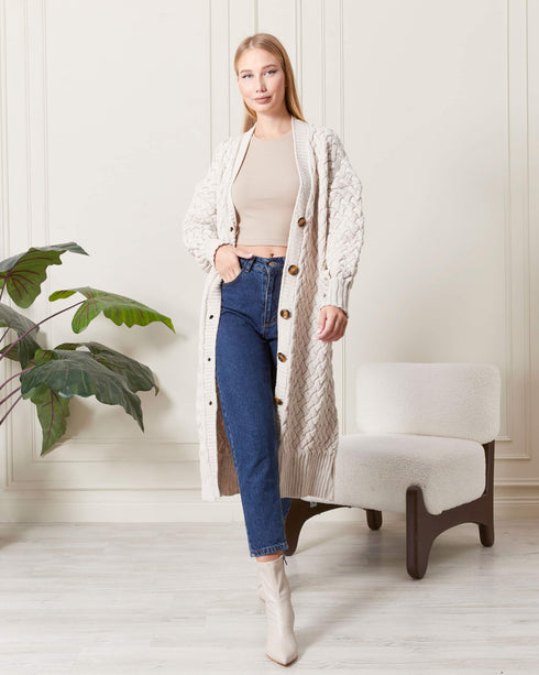 كارديغان طويل باللون البيج