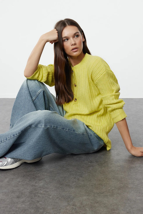 كنزة تريكو ناعمة - أصفر