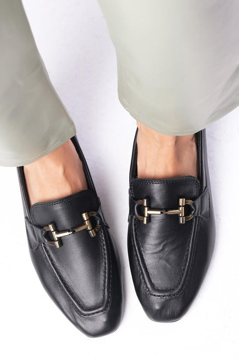 حذاء لوفر جلد حقيقي لون أسود