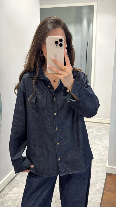 طقم جينز غامق قميص وبنطلون