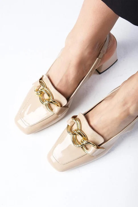 Nude Colored Patent Leather Heeled Shoes