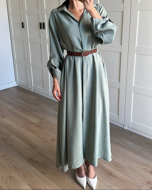 فستان بلون أخضر مينت مع حزام جلد كاميل