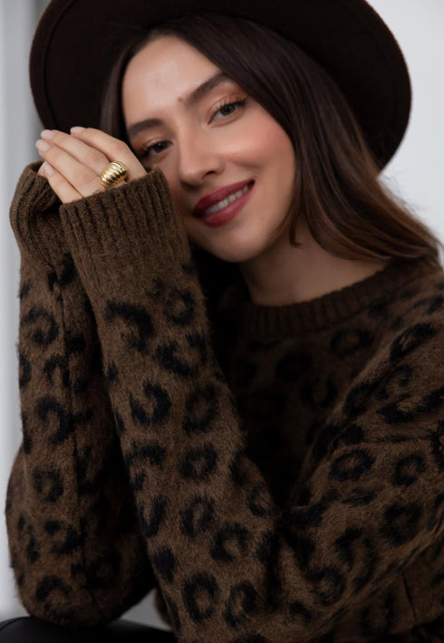 كنزة بنقشة الفهد - لون بني