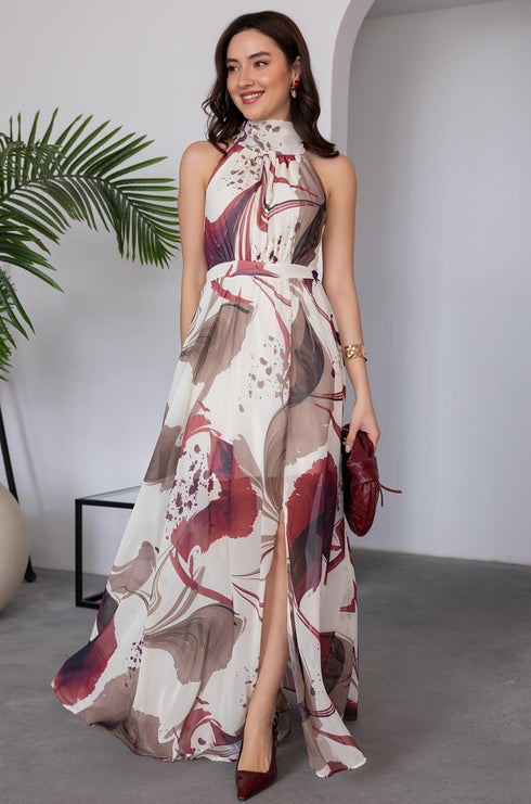 فستان شيفون بفتحة - بوردو