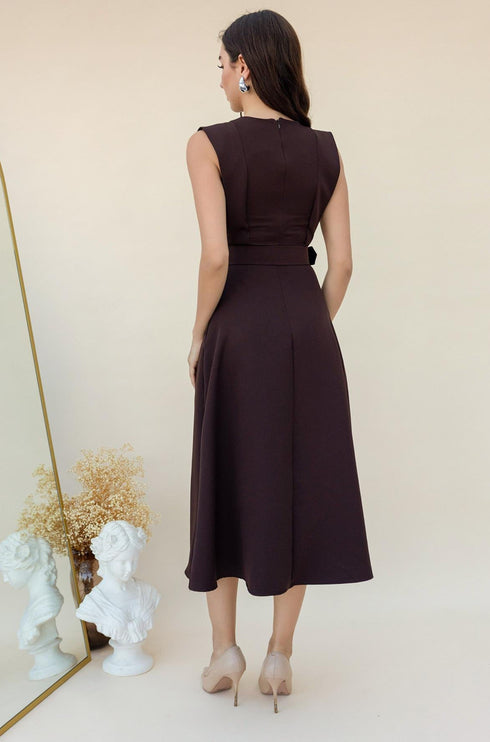 فستان بحزام - بني