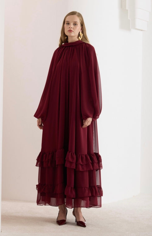 فستان شيفون - بوردو