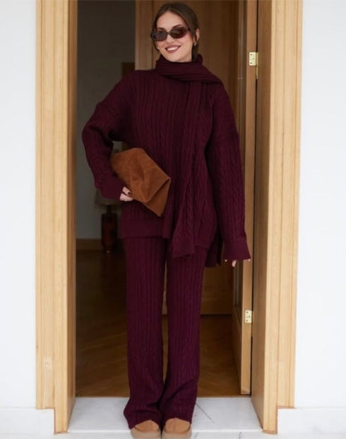 طقم صوف 3 قطع - برغندي