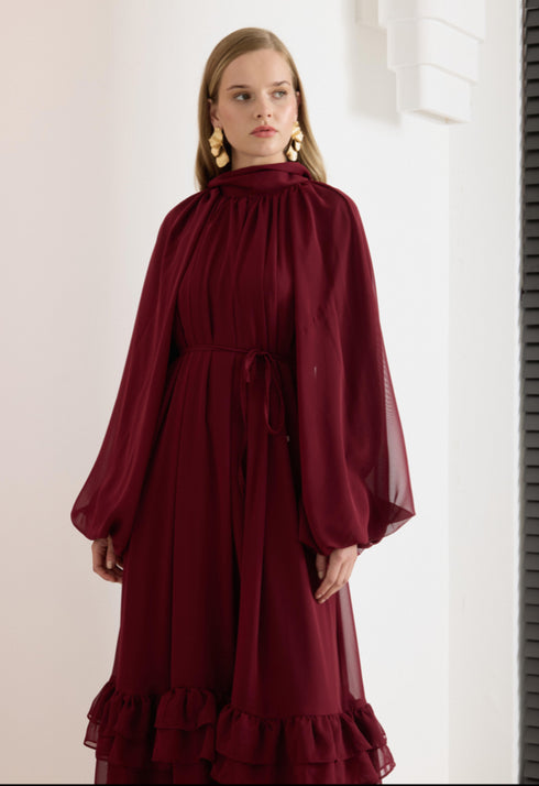 فستان شيفون - بوردو