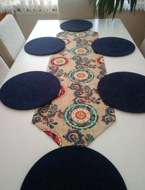 طقم مفرش طاولة - كحلي