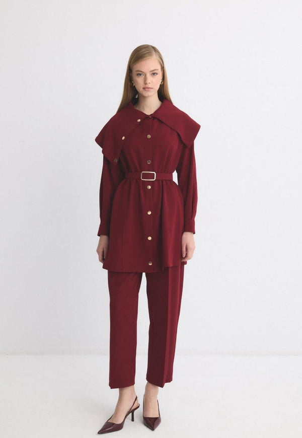 طقم قطعتين مع حزام - بوردو