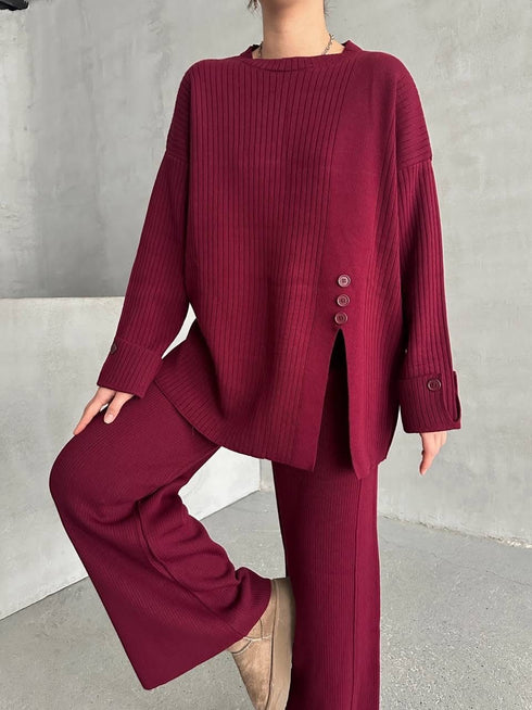 طقم صوف ناعم - بوردو