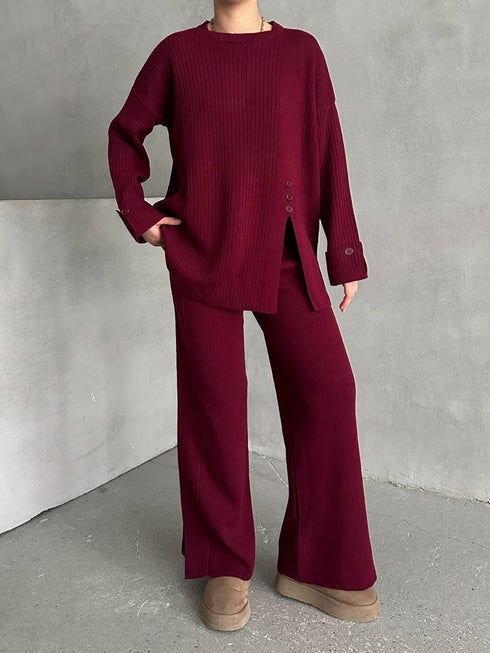 طقم صوف ناعم - بوردو