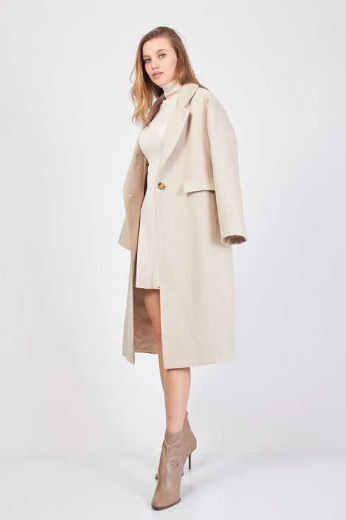 معطف نسائي طويل لون كريمي