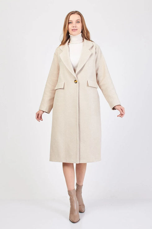 معطف نسائي طويل لون كريمي