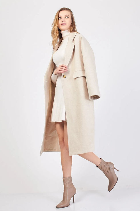 معطف نسائي طويل لون كريمي