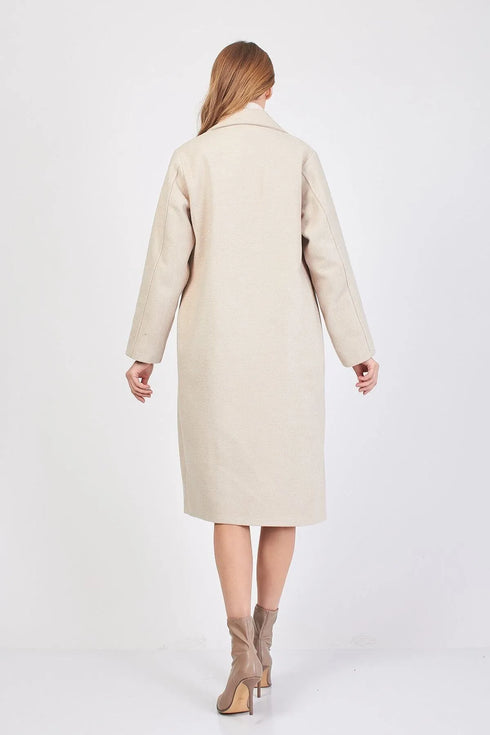 معطف نسائي طويل لون كريمي