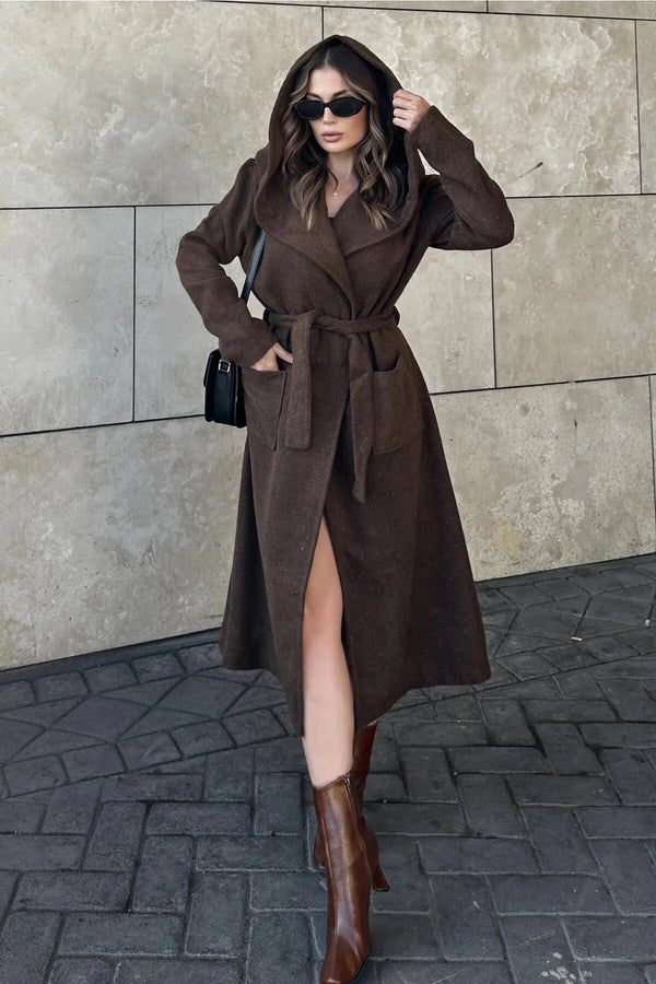 معطف نسائي طويل لون بني