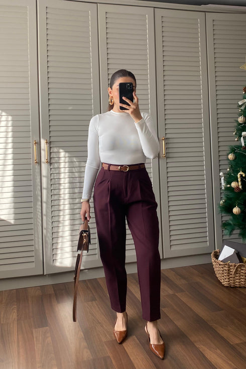 بنطلون كلاسيكي- برغندي