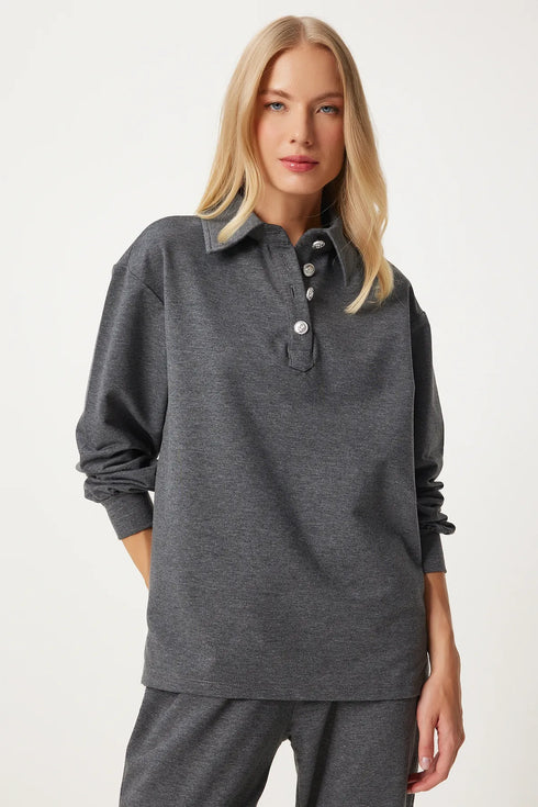 طقم بقبة بولو لون رمادي