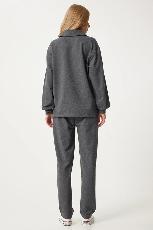 طقم بقبة بولو لون رمادي