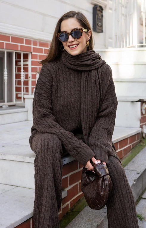 طقم صوف 3 قطع - بني