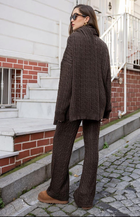 طقم صوف 3 قطع - بني