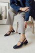 Navy Blue Open Back Short Heeled Shoes